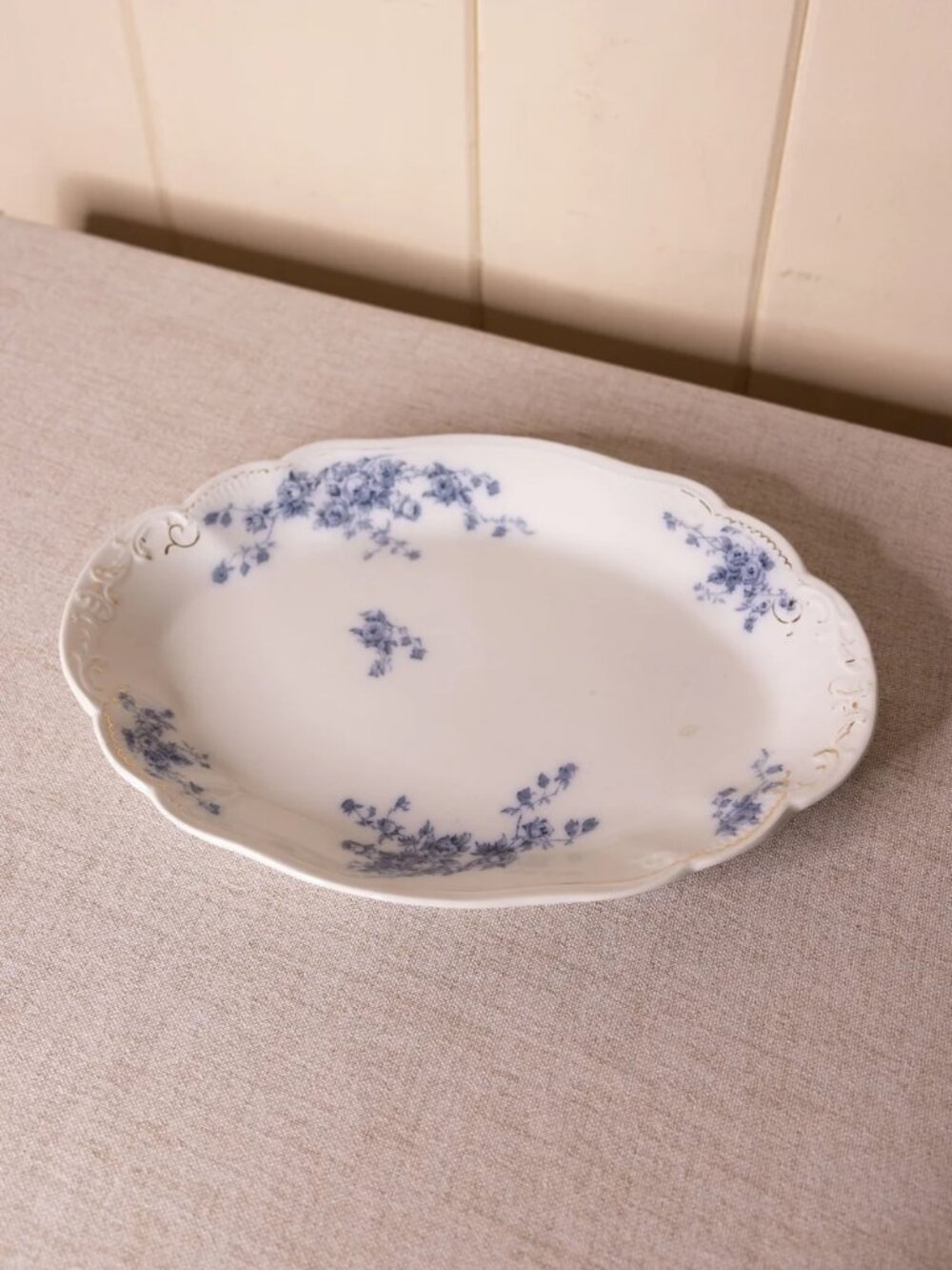 Antique W.H. Grindley & Co Marechal Neil Oval Platter Transferware Blue & White